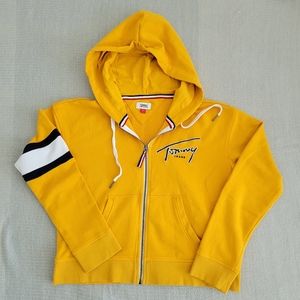 Tommy Hilfiger 90s y2k vintage yellow hoodie Size Medium sweater knit colorblock